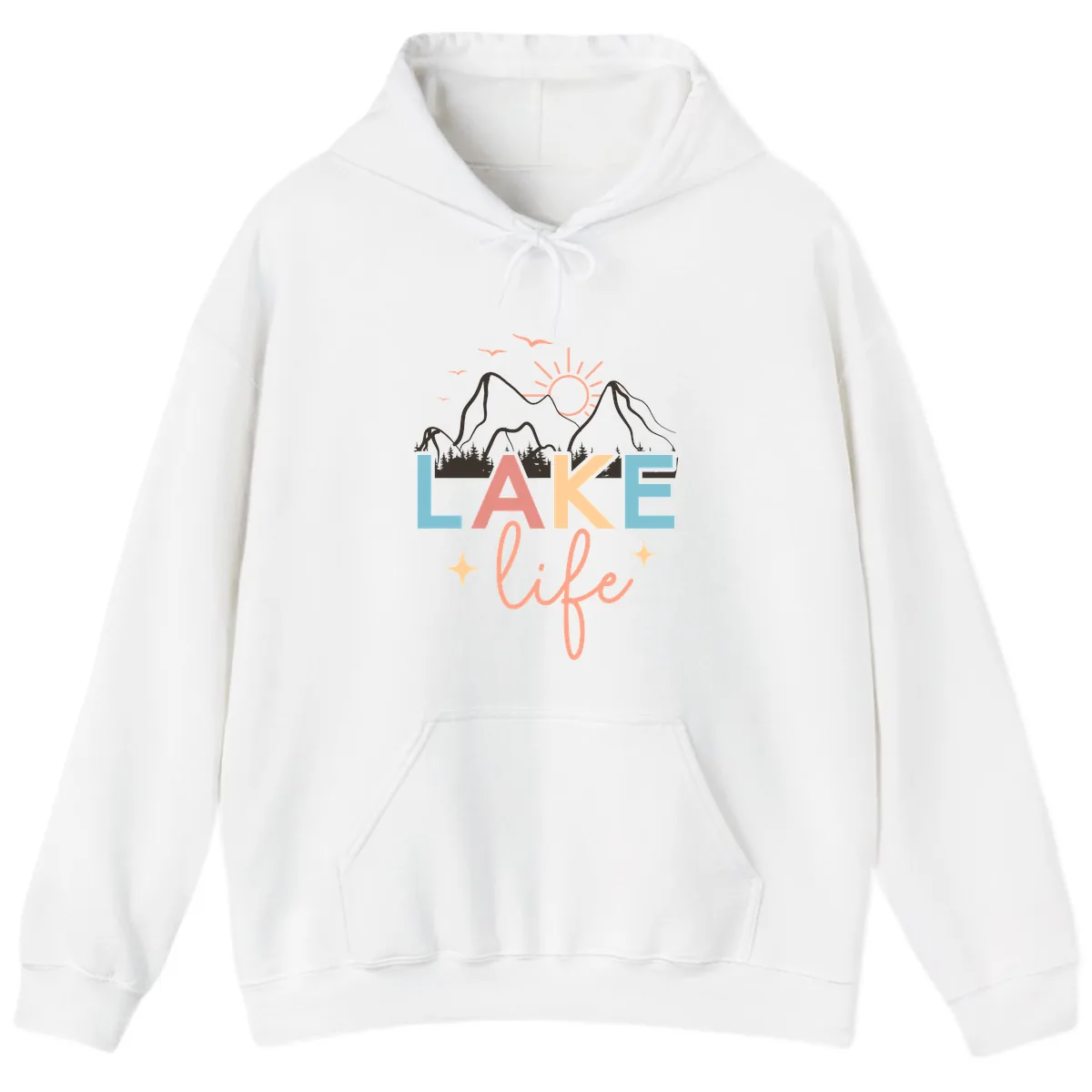 Mountain Lake Life Typography Hoodie in White